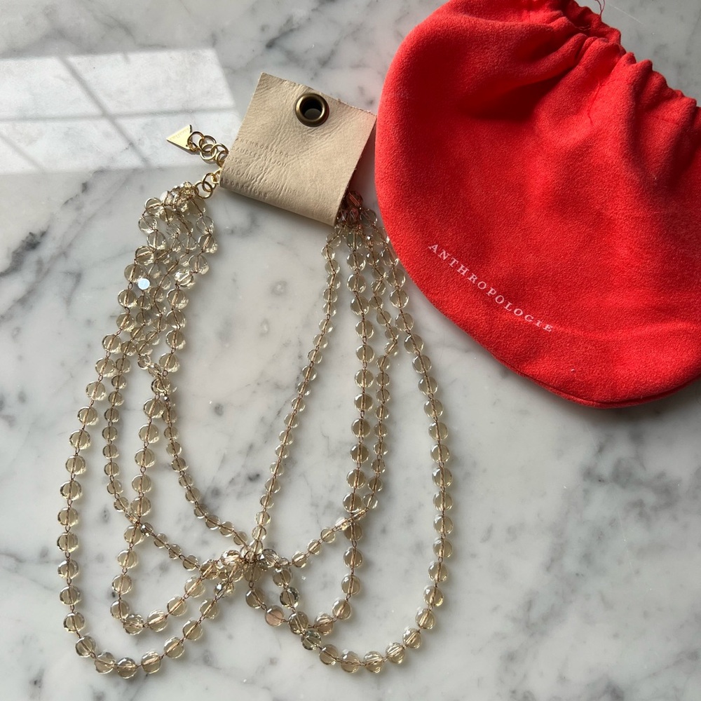 Anthropologie Crystal Beaded Necklace with Red Pouch